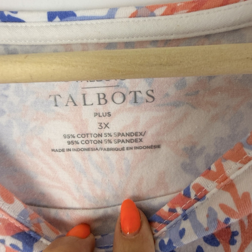 Talbots Plus 3X Coastal Coral Print Top Beachy Nautical Stretch Tee - Picture 2 of 6